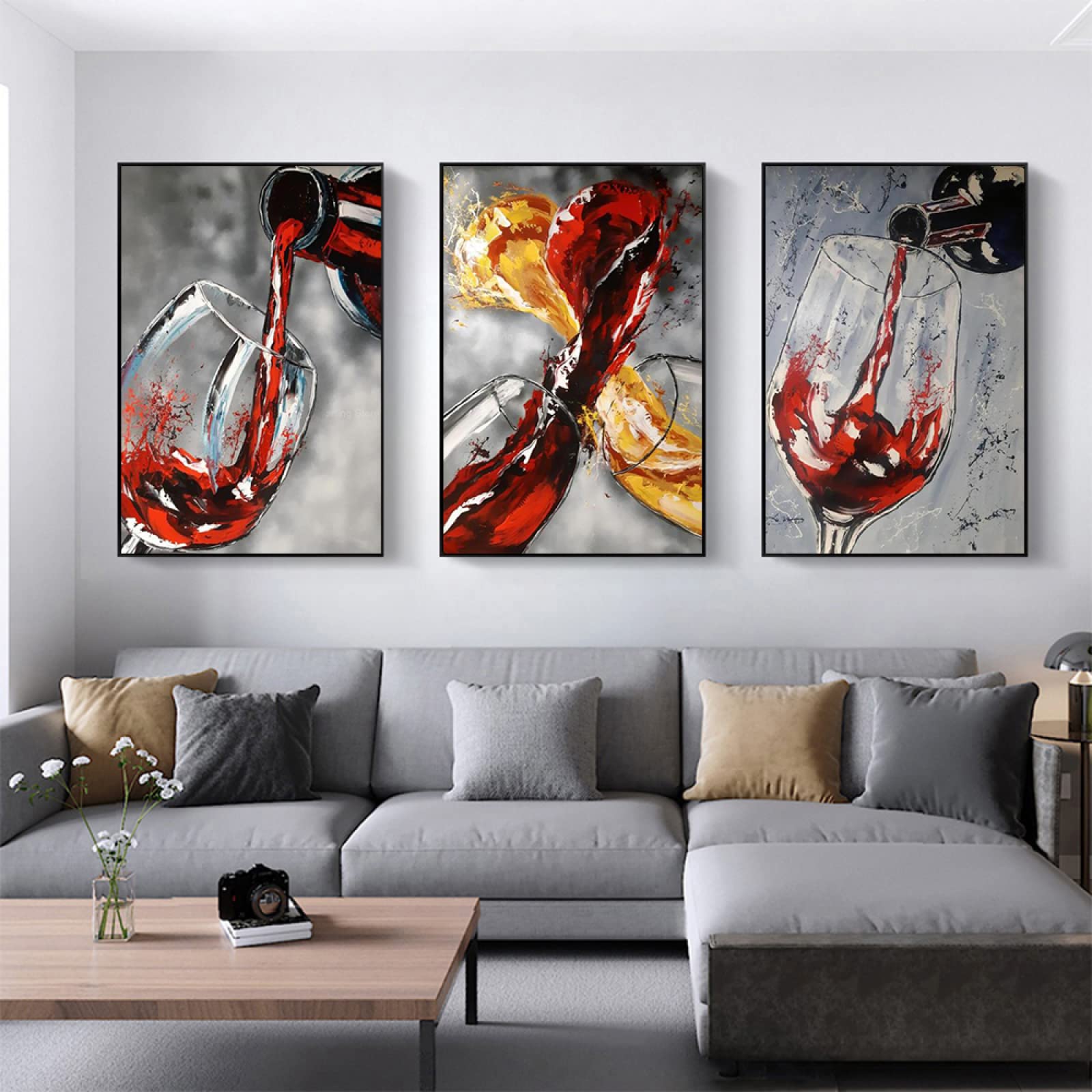 Amazon｜壁アートパネル家の装飾ガラス赤ワイングラスキャンバス絵画